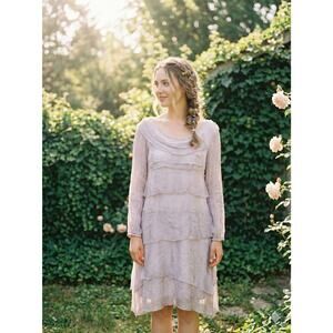 NWT Italian Silk Ruffle Layered Mini Dress Lavender O/S Fairy Whimsy Lagenlook